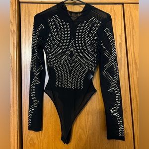 Black sheer bodysuit with gold beading
